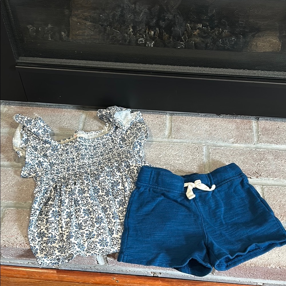Floral Top and Blue Shorts Set